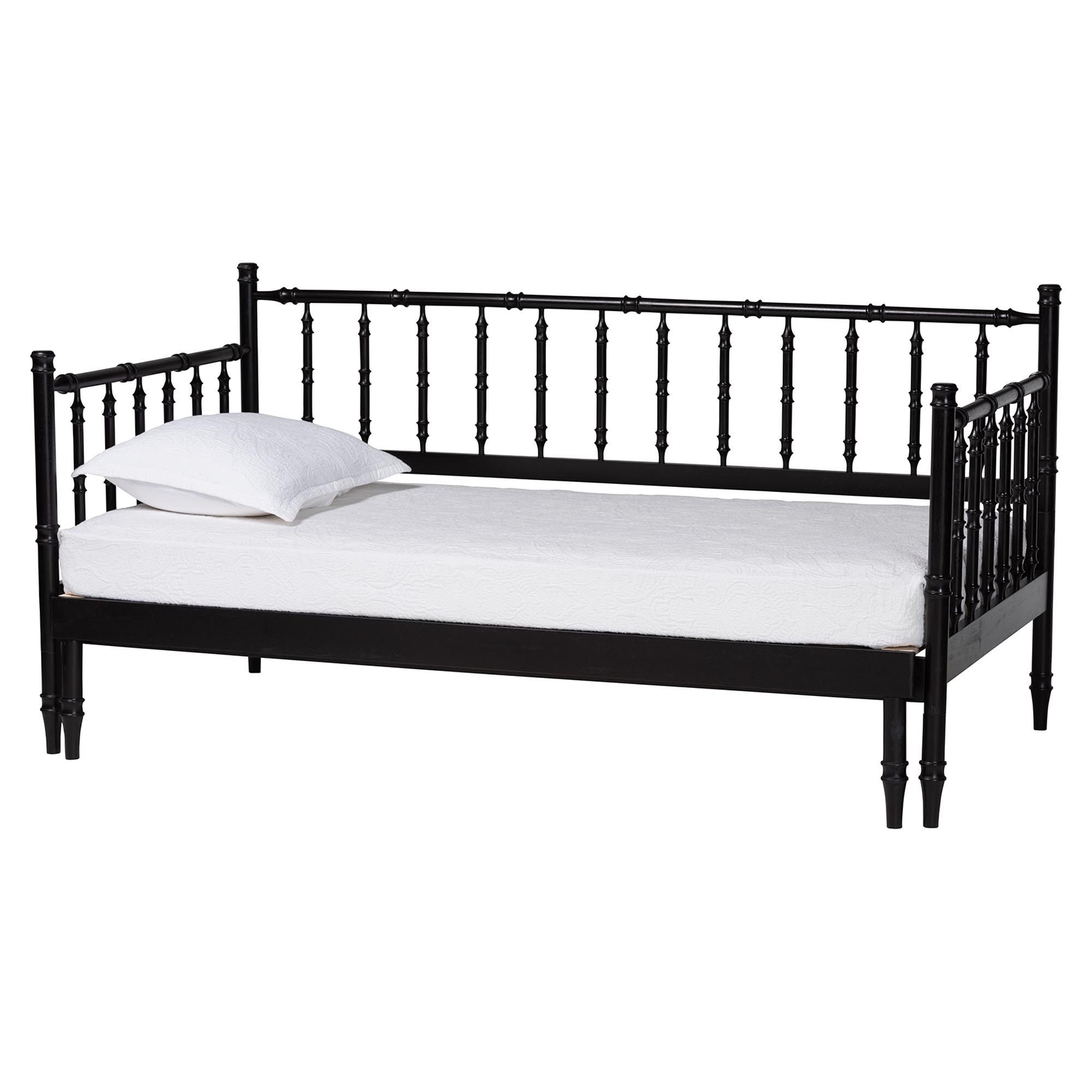 Baxton Studio Marisela Twin-To-King Expandable Daybed - Wood Spindle Bed Frame with Bamboo-Inspired Posts, Modern Transitional Bedroom Furniture Affordable modern furniture in Chicago, classic bedroom furniture, modern twin size, cheap twin size